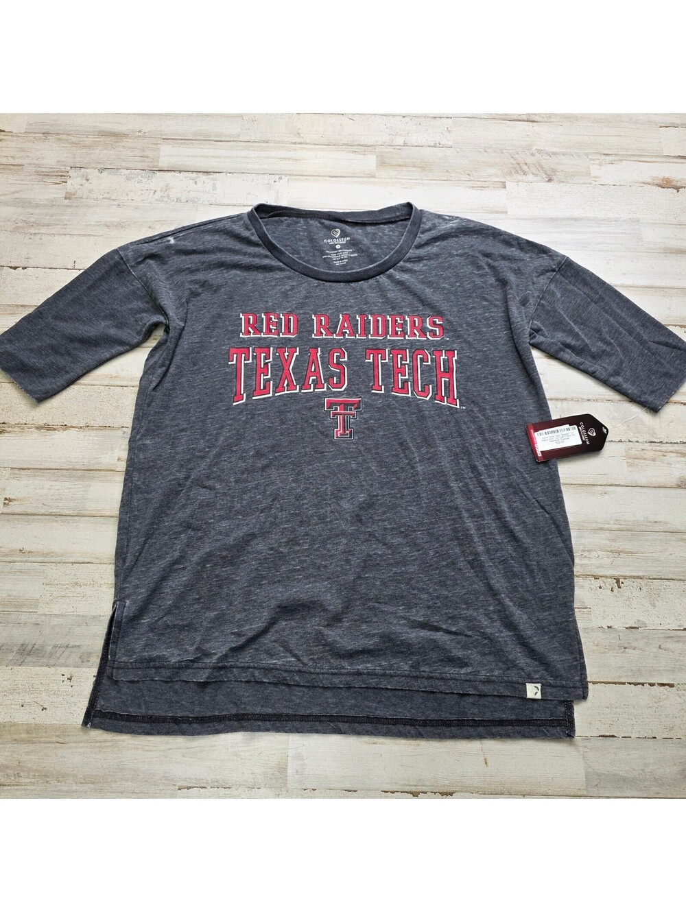 Colosseum Texas Tech Red Raiders 3/4 Sleeve Shirt M Charcoal Red White NWT